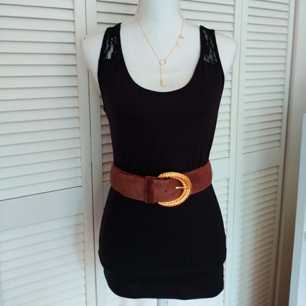 90's Vintage Suede Belt, Brown, Small
